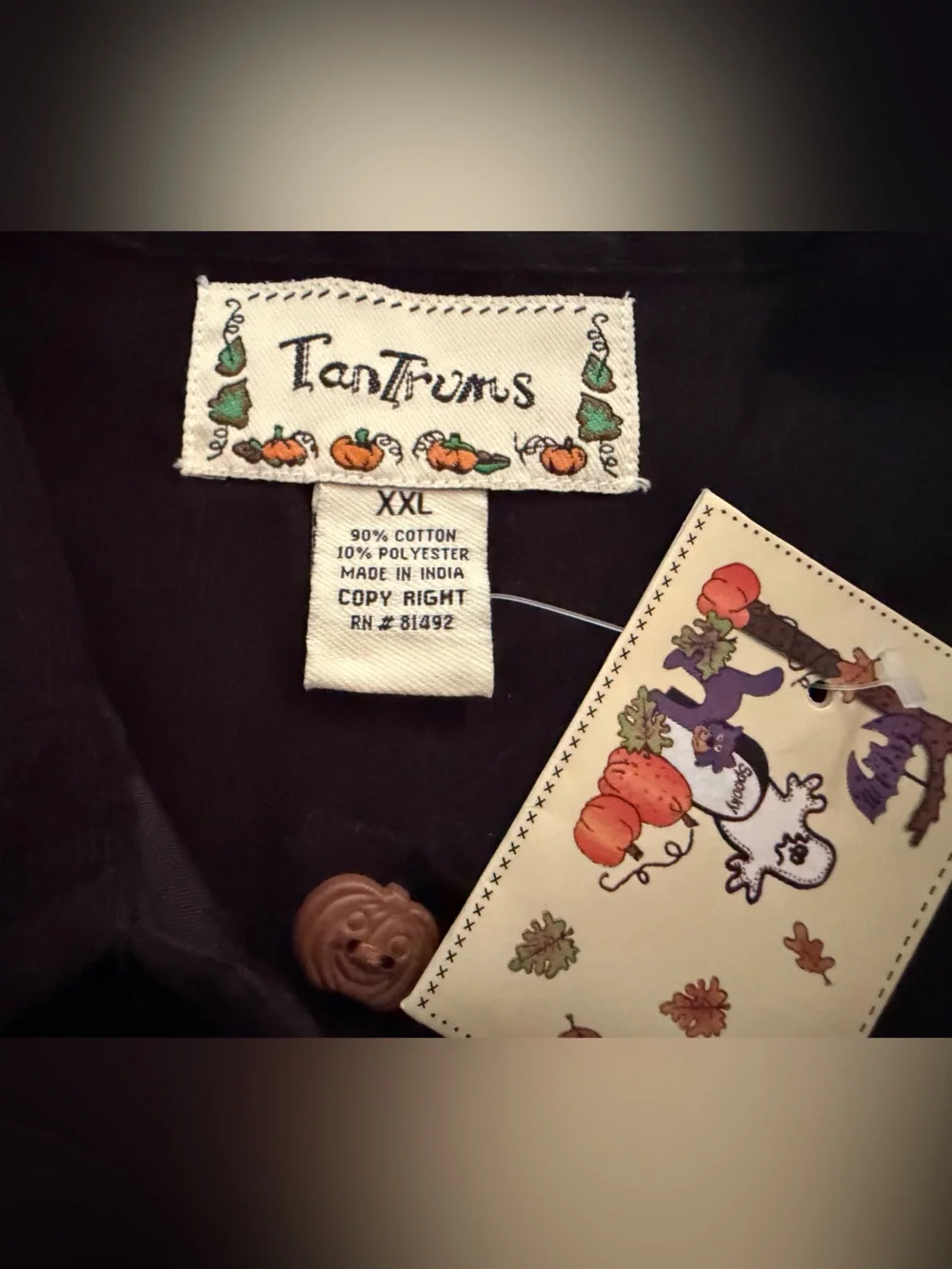 Vintage Black Corduroy Halloween Vest with Embroidered Patchwork Women’s XXL NWT